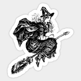 Witch On a Broom, Vintage illustration Sticker